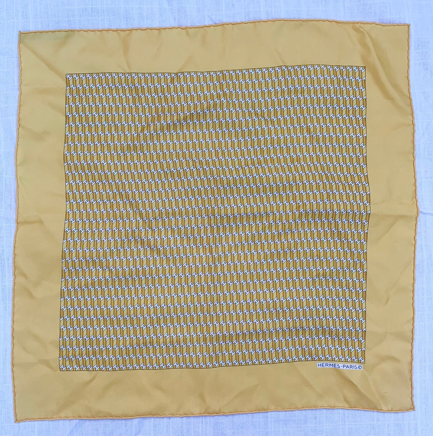 Pineapple yellow Hermes Silk "H" Pocket Square