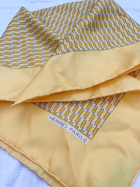 Pineapple yellow Hermes Silk "H" Pocket Square