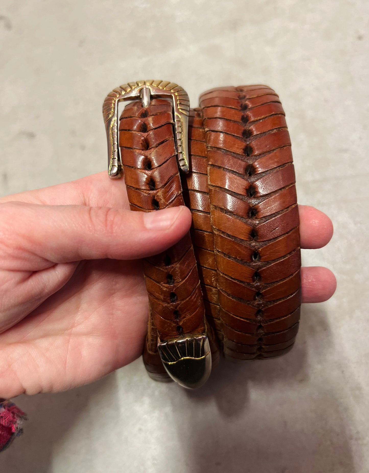 Tawny braided leather belt