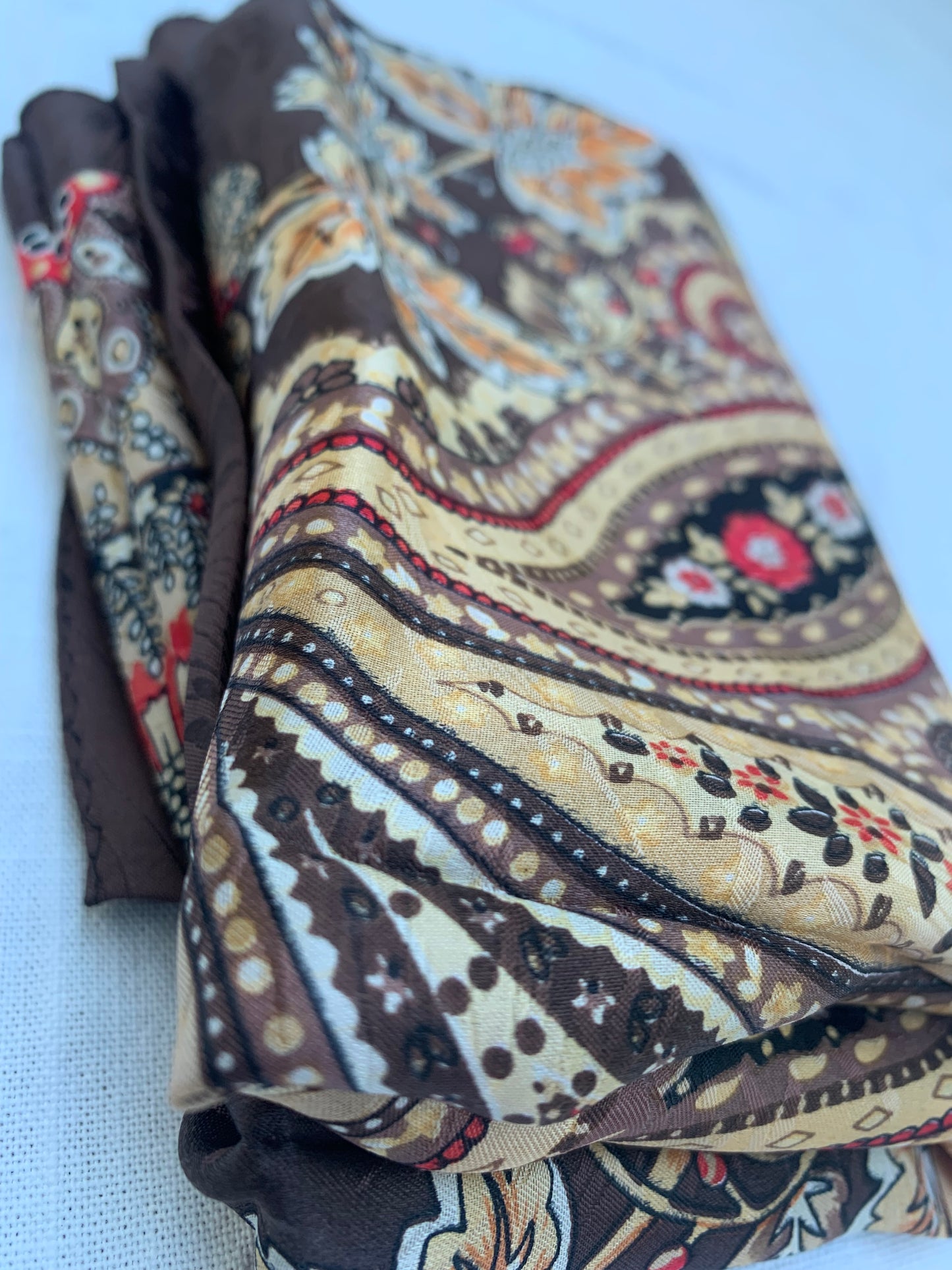Chocolate Brown Paisley Silk Scarf