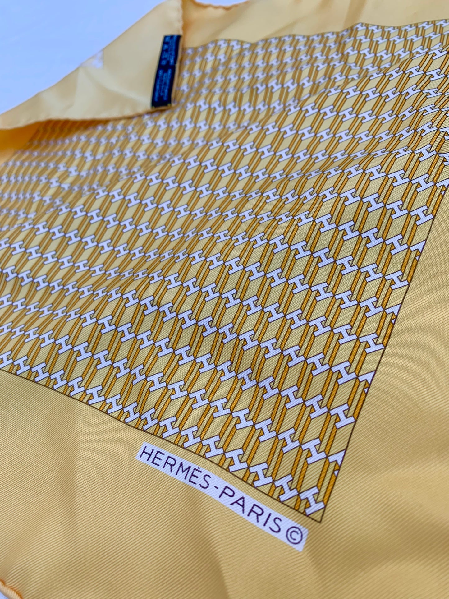 Pineapple yellow Hermes Silk "H" Pocket Square