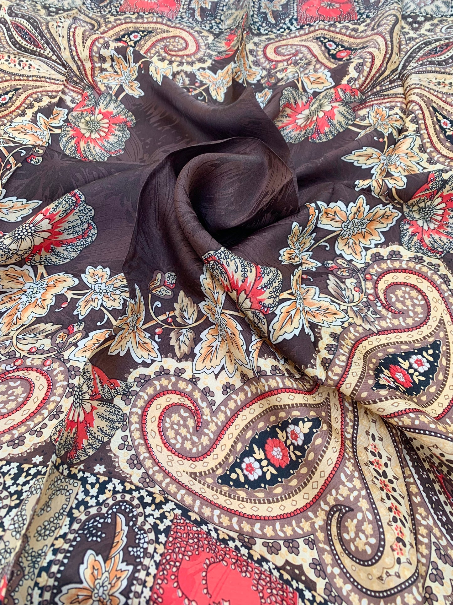 Chocolate Brown Paisley Silk Scarf
