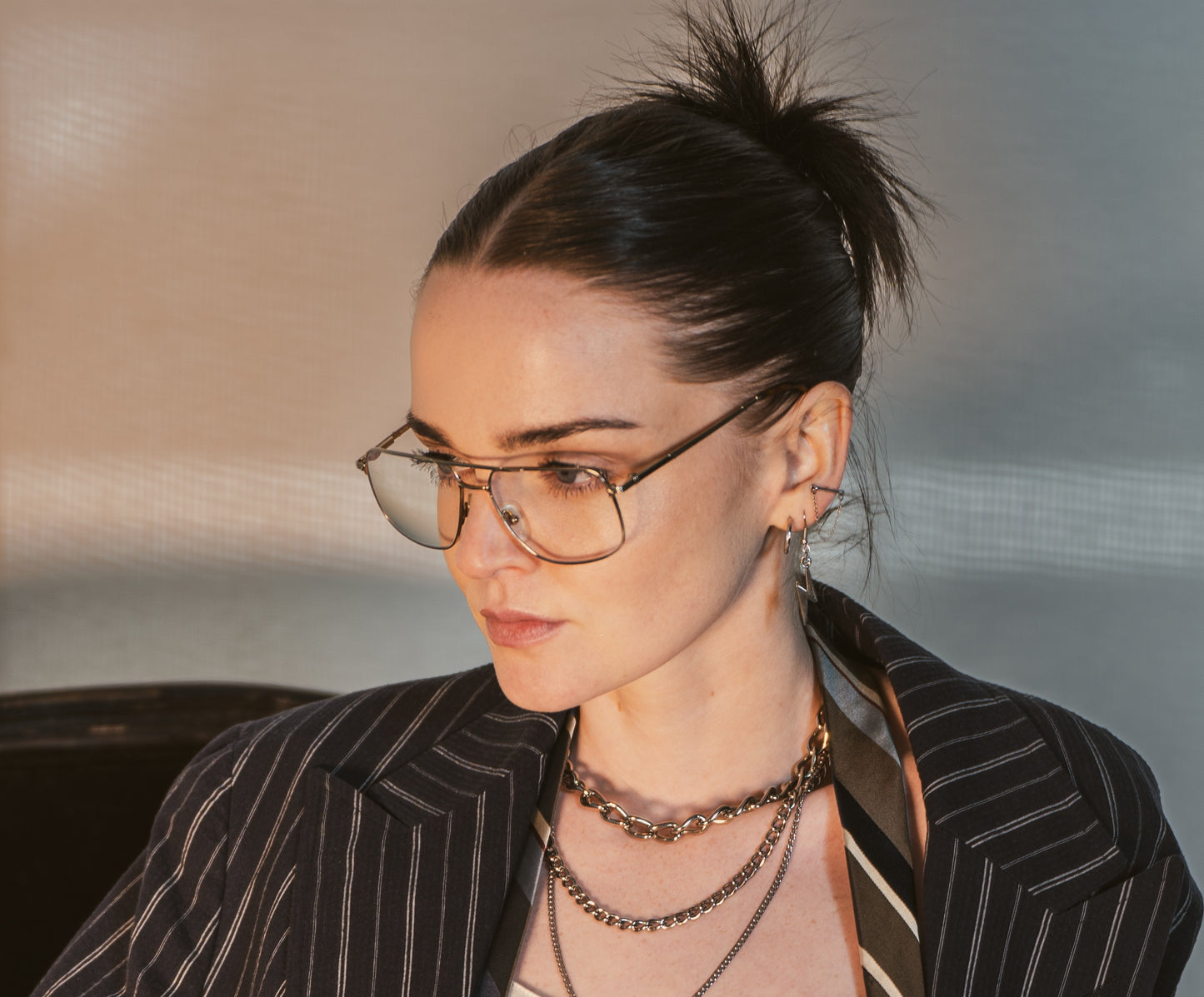 1980s Bulova Blue Light Gold Frame Glasses
