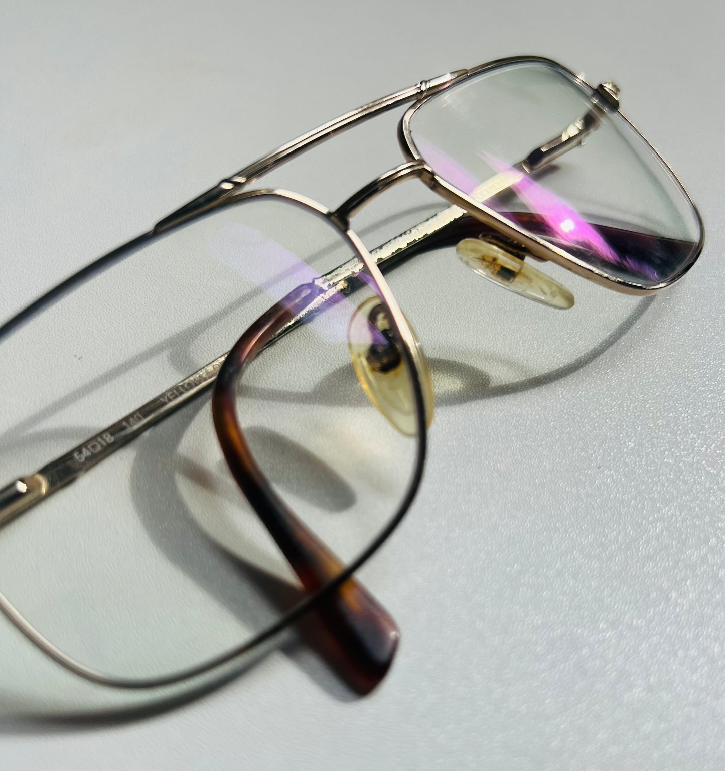 1980s Bulova Blue Light Gold Frame Glasses