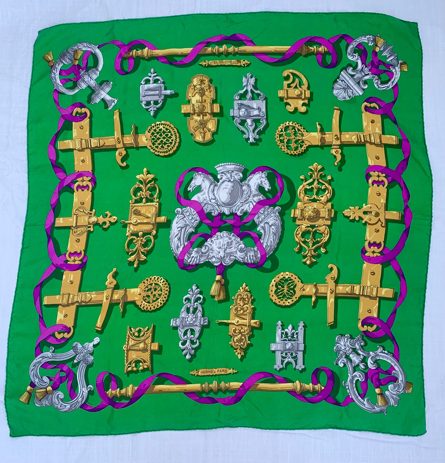 Kelly Green Hermes Silk Scarf