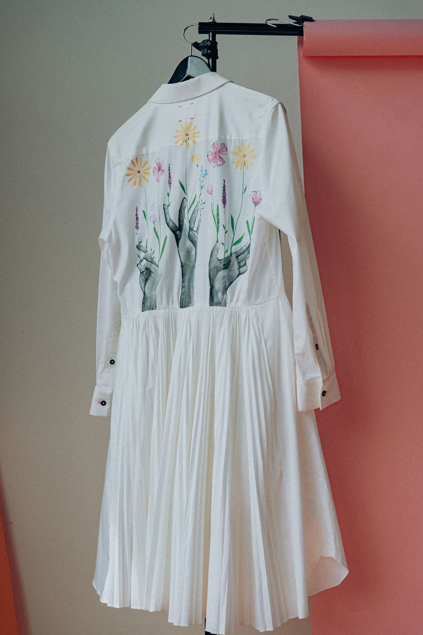 Floral Heights: Pink Tartan hand Painted dress