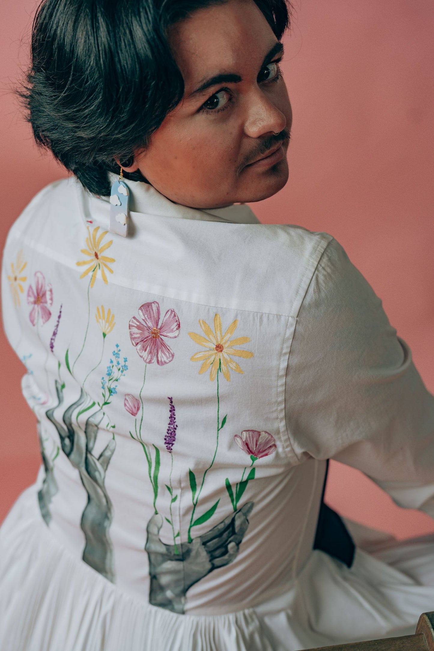 Floral Heights: Pink Tartan hand Painted dress