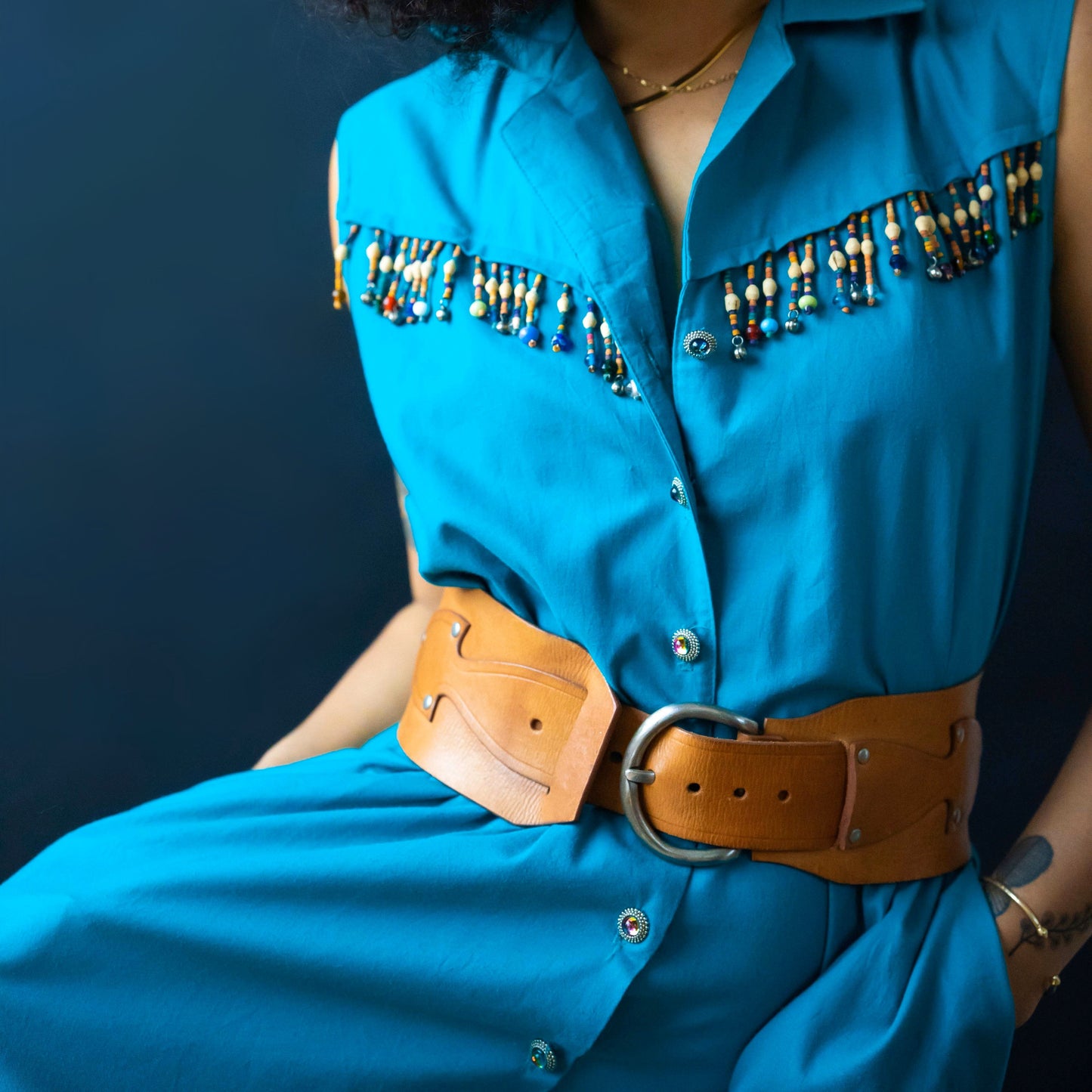 Tan leather cincher belt