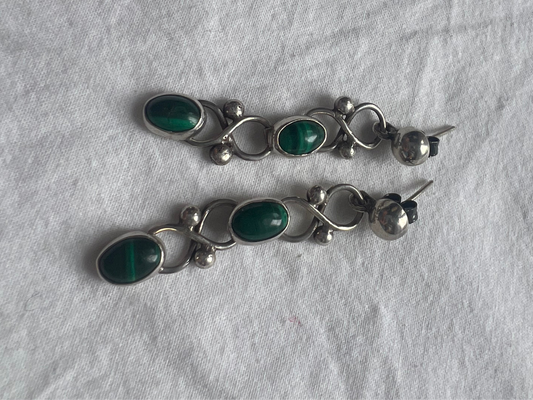 Malachite + silver earrings