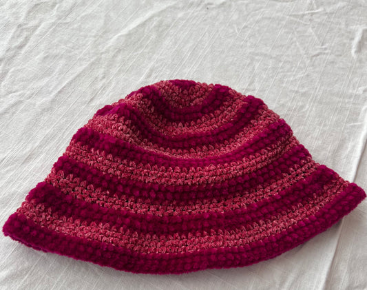 Hot pink knit bucket hat