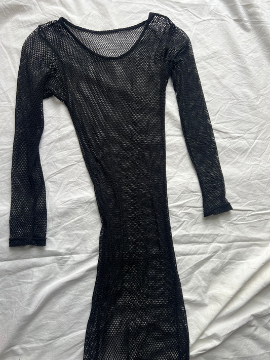 Jen Richards fishnet long dress
