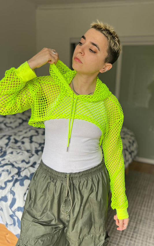 Niel Patrick Harris neon mesh crop hoodie