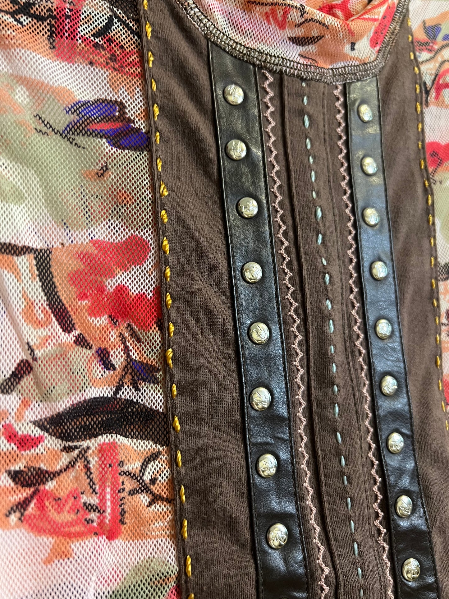 Demi Lovato leather trim studded tank by Parasuco