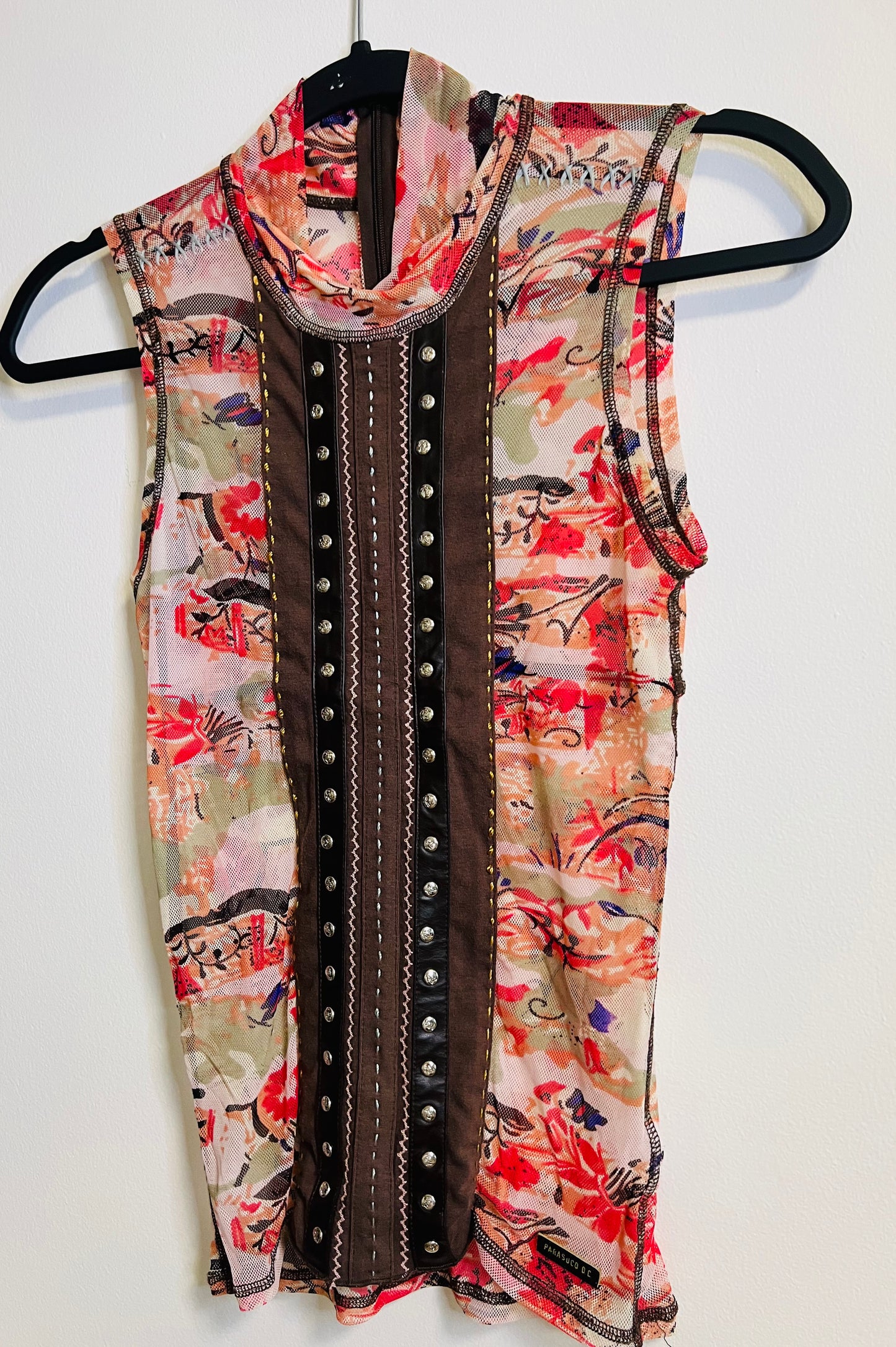 Demi Lovato leather trim studded tank by Parasuco
