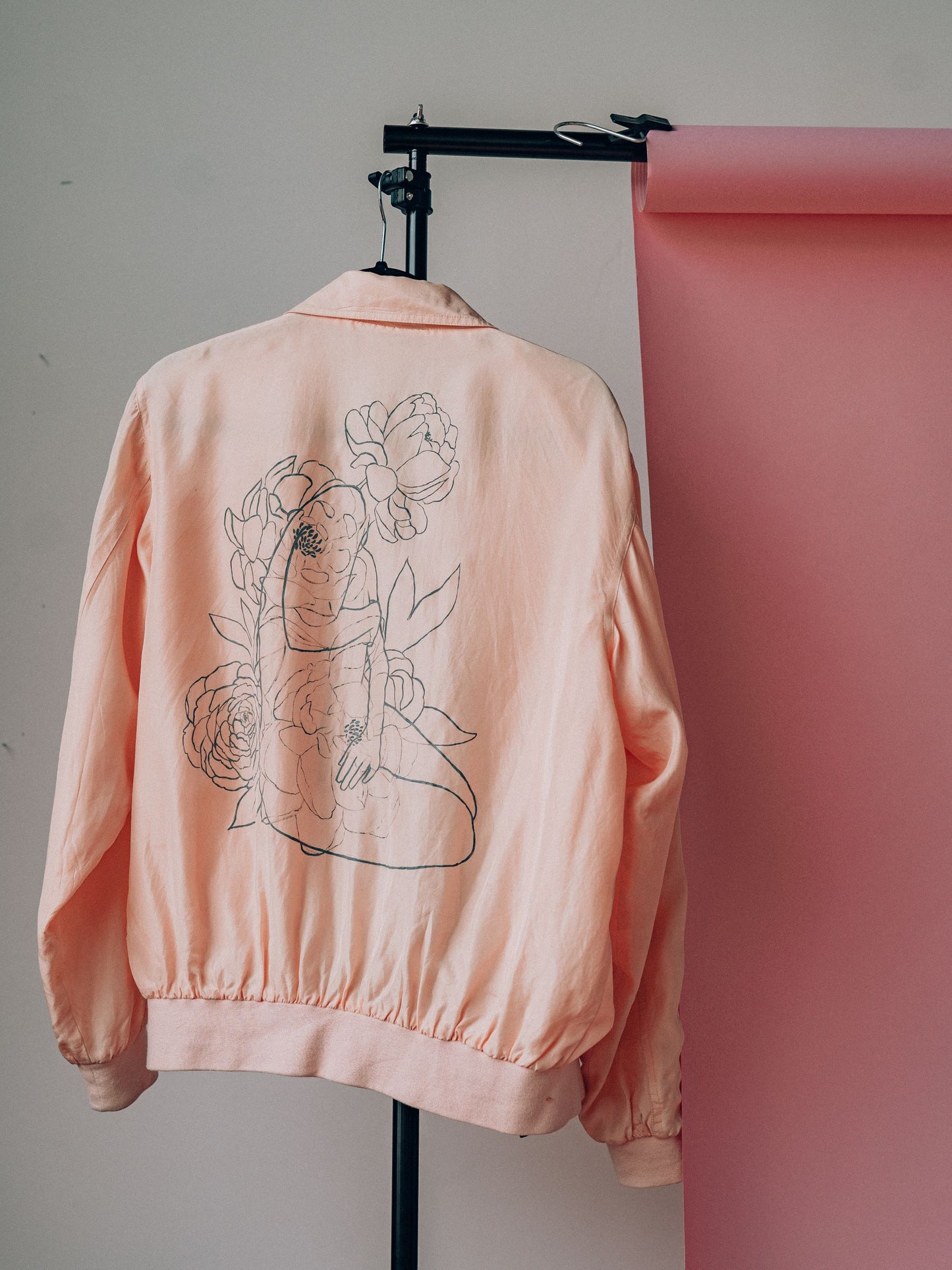 Blooming: Blush silk Hand Painted bomber