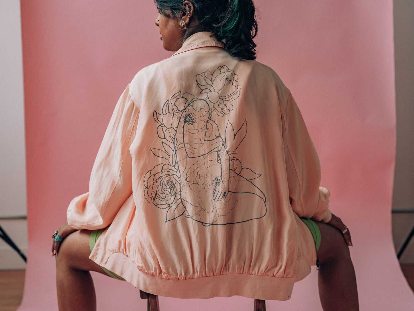 Blooming: Blush silk Hand Painted bomber