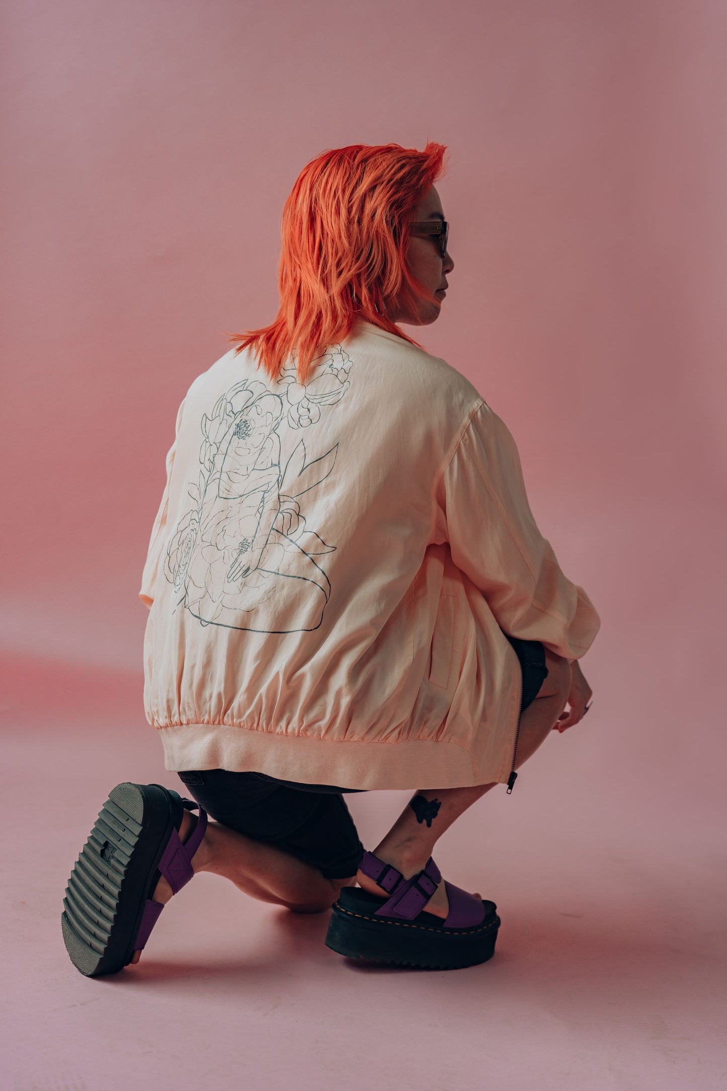 Blooming: Blush silk Hand Painted bomber